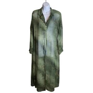 moka Women's Green Sheer Duster Maxi Dress Size L Lagenlook Art To Wear Flowy
